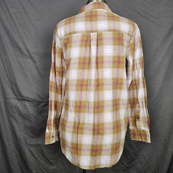 Flannel Shirt-SO Brand Tan and Pink Plaid Button Up Shirt Size M - Picture 4 of 7